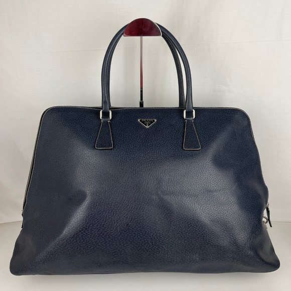 Prada Handbags - Prada Large Saffiano Leather Navy Blue Travel Bag - Authenticity Certified